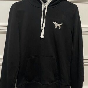PINK Victoria's Secret Black Hoodie with White Dog glitter